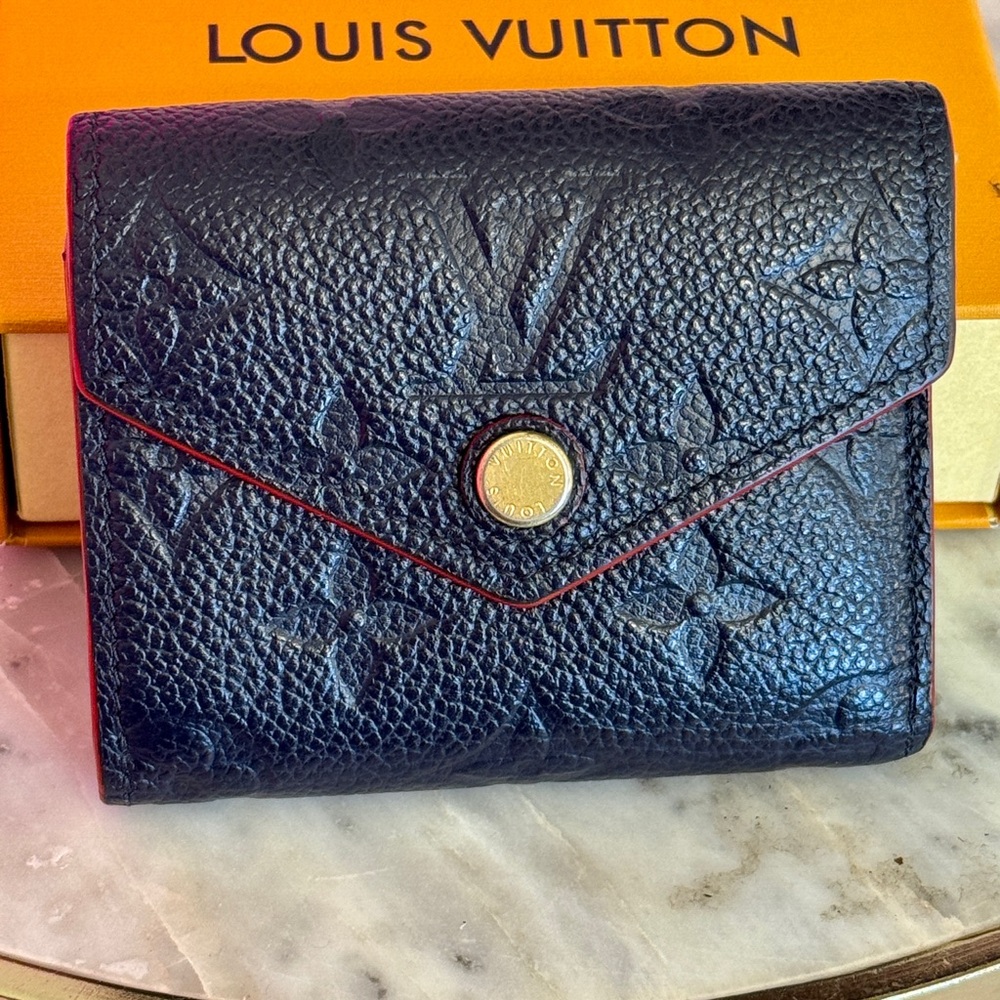 Louis Vuitton Black Embossed Monogram Compact Wallet with Red Trim
